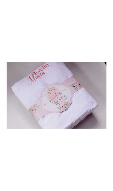 Trusou de botez somon cu alb si cu motive florale Watercolor Flowers 9